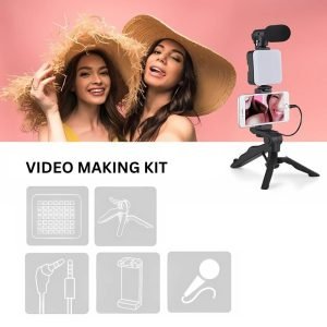 Tripod, mbajtës për telefon, mikrofon mini dhe dritë LED për Video Live 1