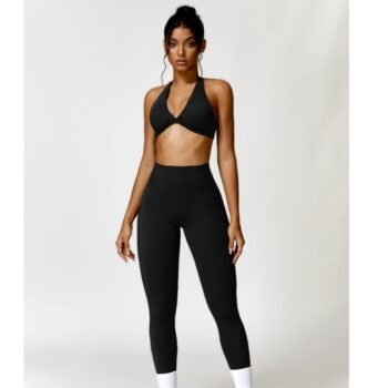 Streçe të zeza me bel të lartë për femra, pamje nga përpara