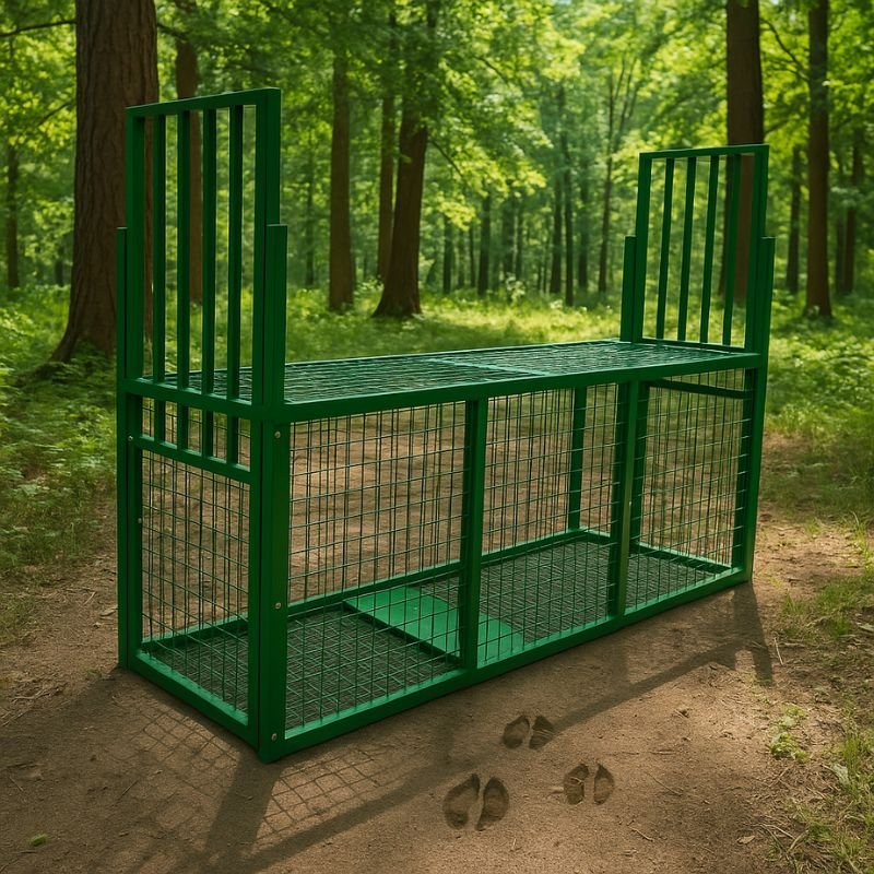 kafaz-metalik-outdoor-per-kapje-humane Kafaz çeliku profesional për kapjen e drerëve dhe kafshëve të mëdha