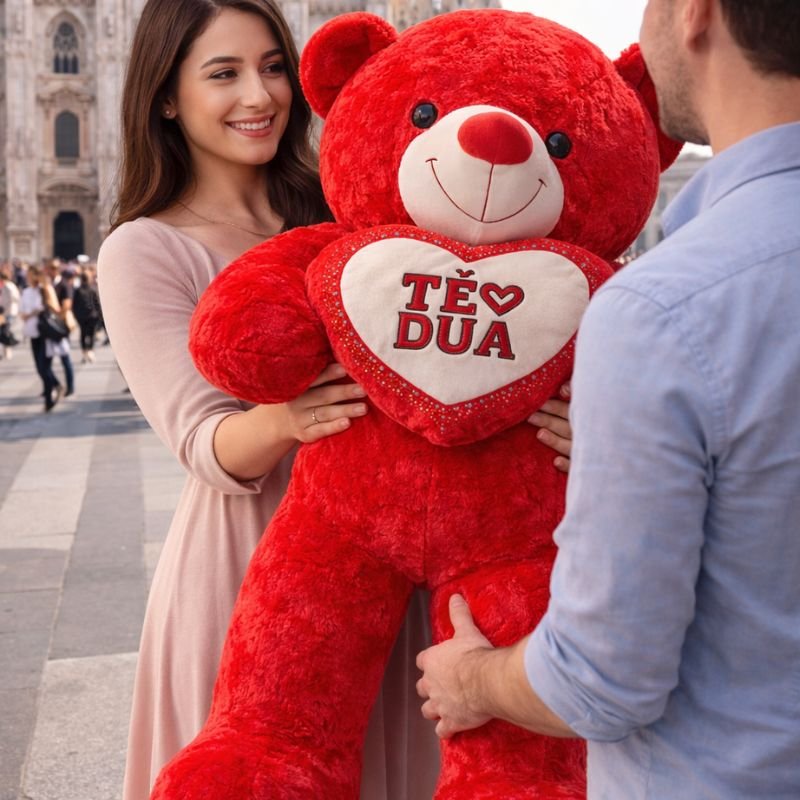 Arush per shenvalentinin Arush i madh 150 cm me mesazh TË DUA në sfond të bardhë